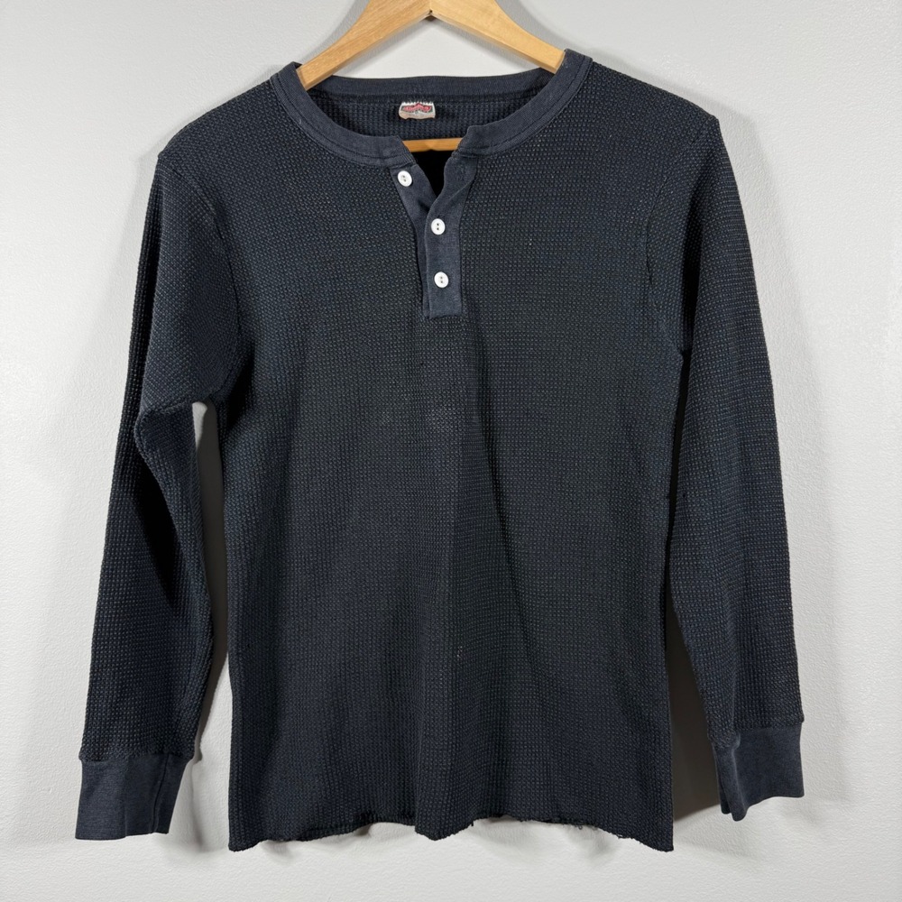 Vintage Coleman Outdoors Waffle Knit Henley Shirt Black Size Medium